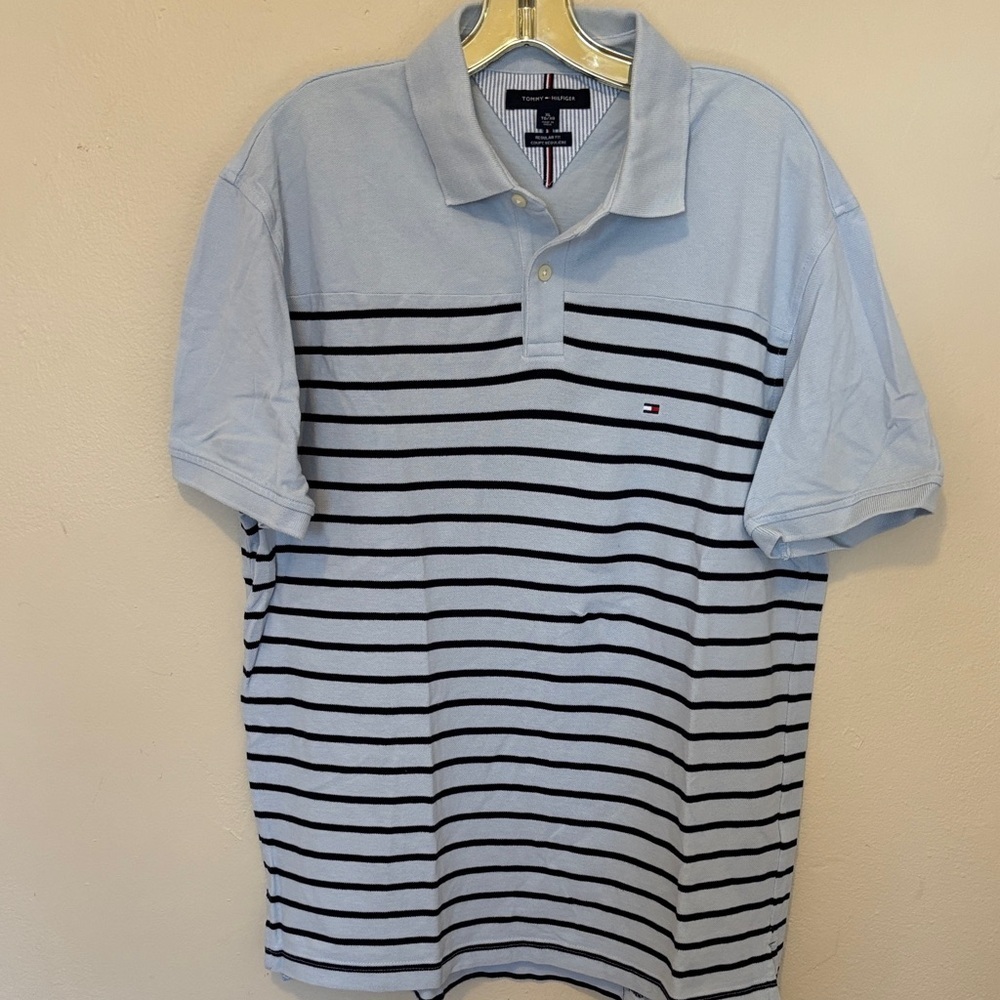 Tommy Hilfiger Blue and Black Striped Polo Shirt